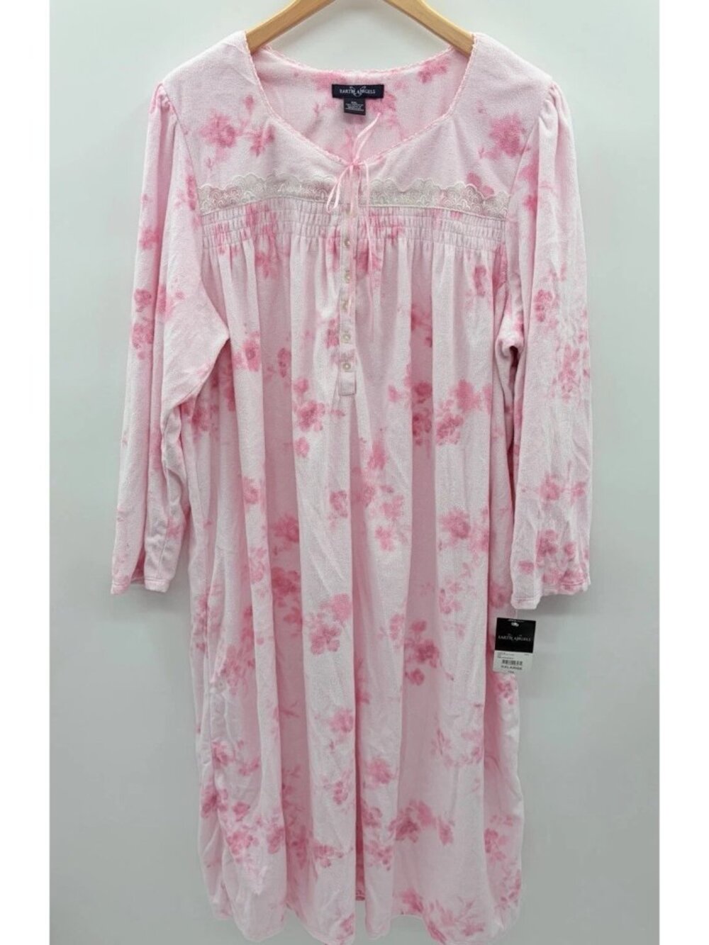 Earth Angels Womens XXL Long Sleeve Ballet Fleece Night Gown in Pink Rosebush
